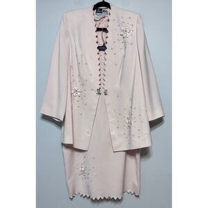 Vintage Ben Marc Blush Pink Skirt Suit Size 18 Embellished‎ Mother of Bride Y2K